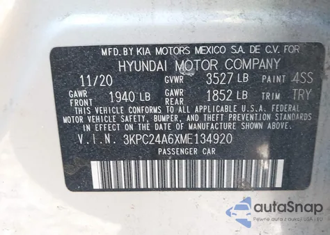 2021 Hyundai Accent Se from USA, damaged, VIN 3KPC24A6XME134920